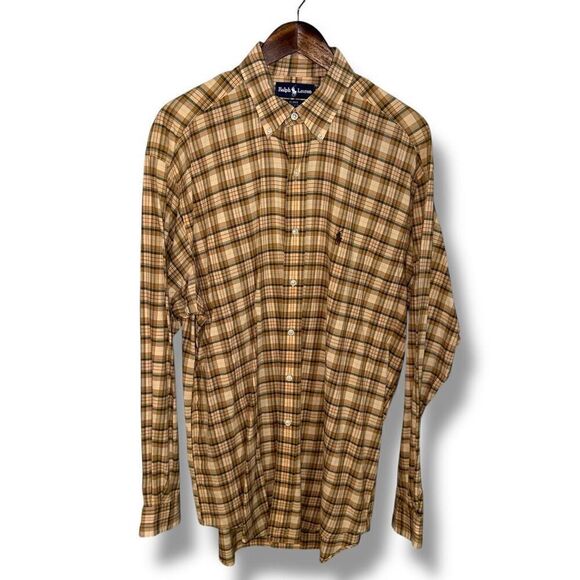 Polo Ralph Lauren Blake Tan & Green Button Down Shirt L - Picture 1 of 7